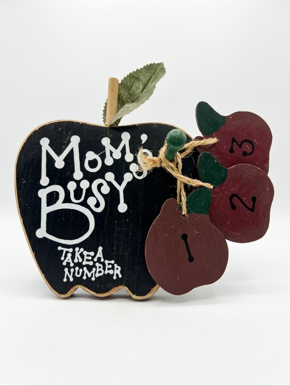 Mom's Busy Black & Red Apple Wall Sign with Number Tags